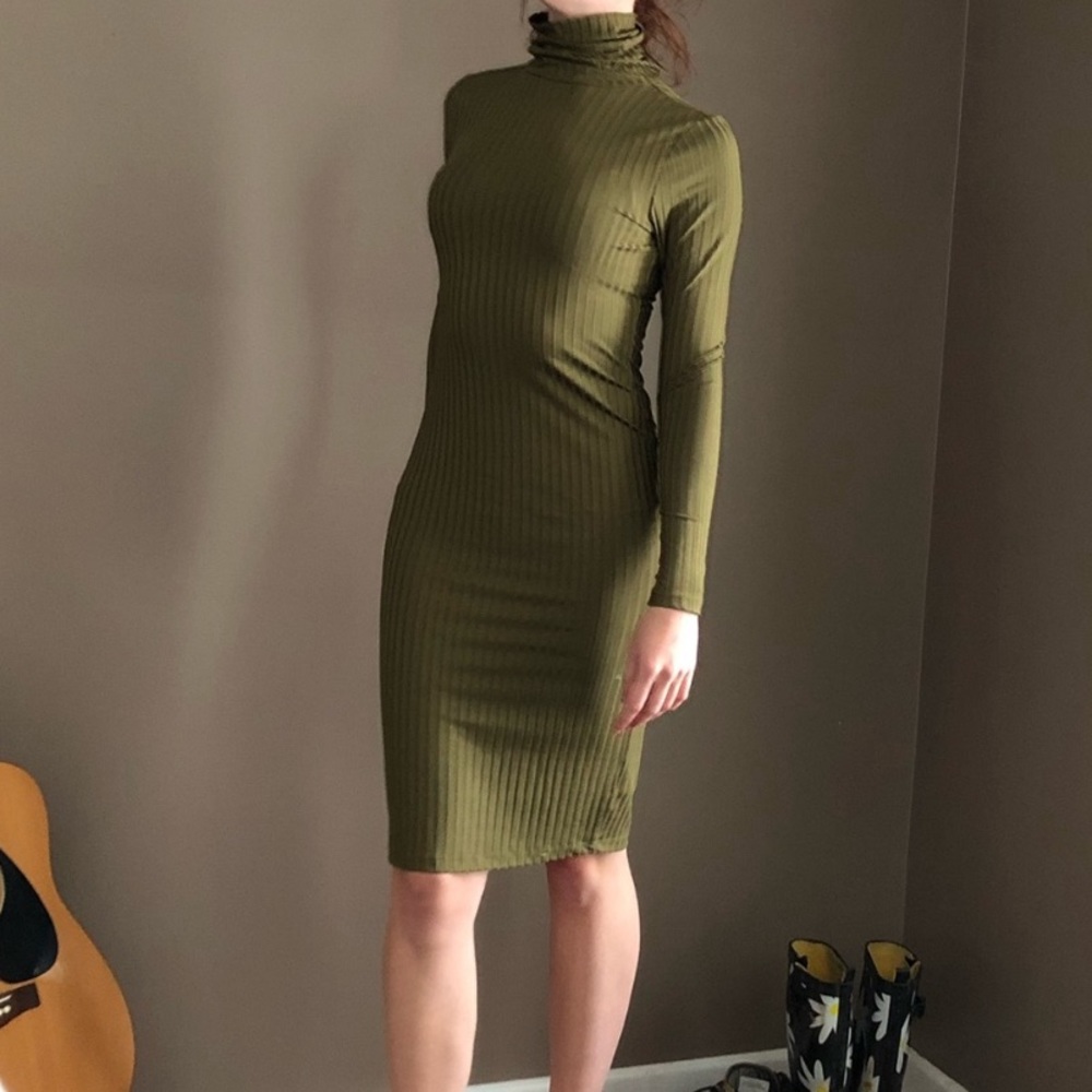 MARCIANO | Olive Green Turtleneck Dress